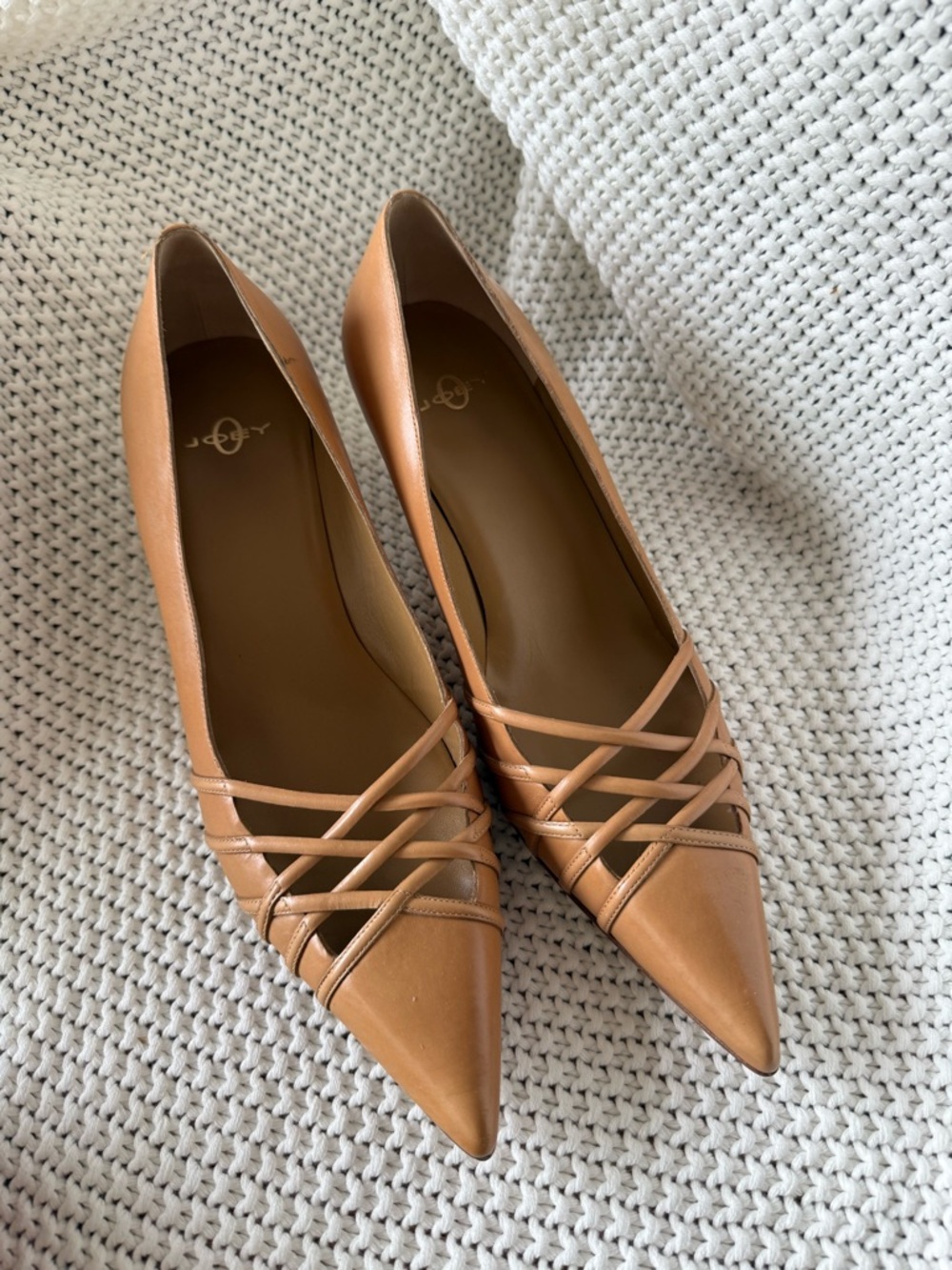 Pointed Toe Strappy Heels in Camel Brown